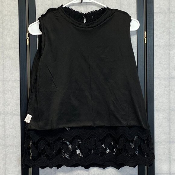 Yaostar Black Crochet Lace Sleeveless Ruffle Tank Top Tunic Lined Boho Chic M - Picture 5 of 15